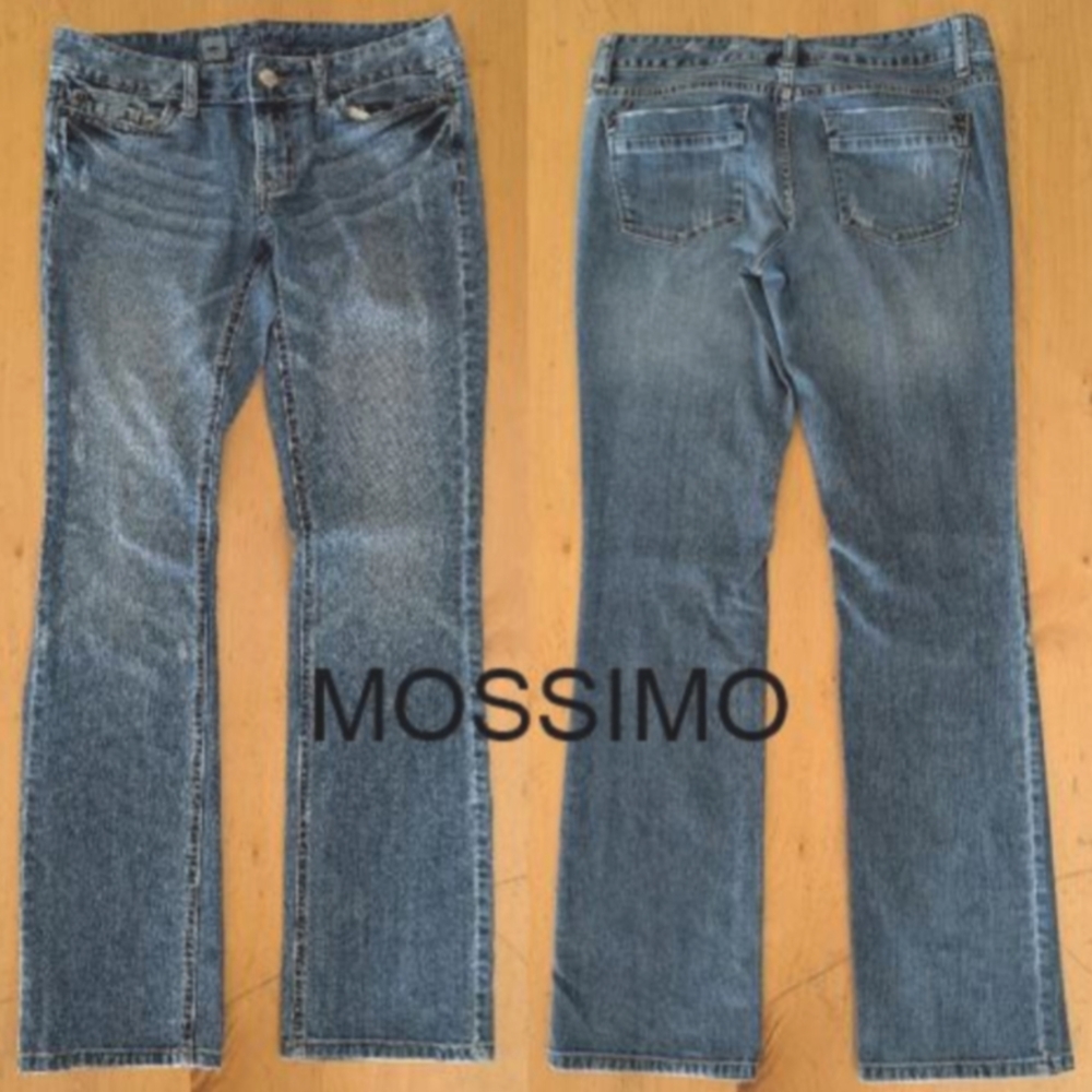 Mossimo Boot Cut Premium Denim Jeans LowRise Sz6L 1%Spandex Faded Distressed EUC